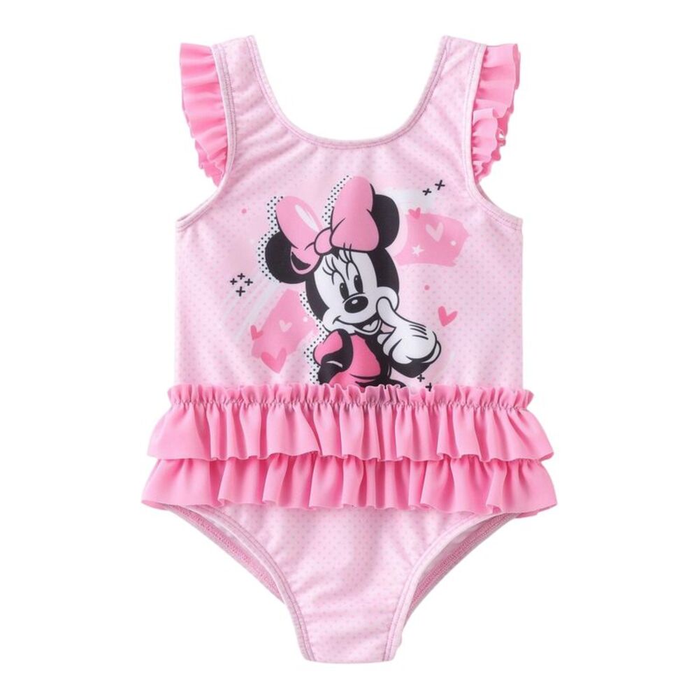 Disney Baby Girls Minnie Mouse Ruffled One Piece Bathing Suit / Pink